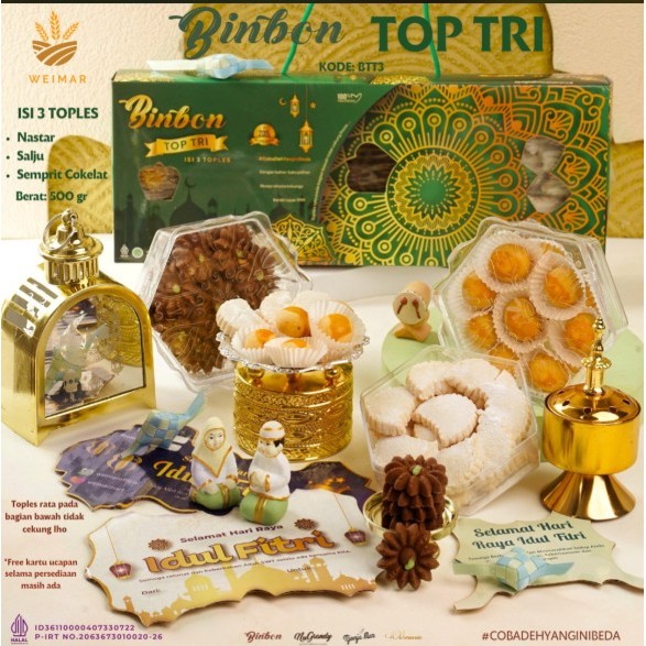 

Binbon Top Tri - Kue lebaran isi 3 toples - Parcel Hampers idul fitri Lebaran