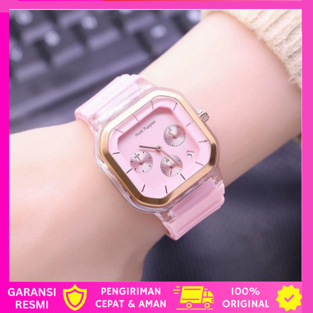 Jam Tangan Wanita Pria Hush Puppies 2811 9311 Rubber Segi Crono Detik Tanggal Aktif
