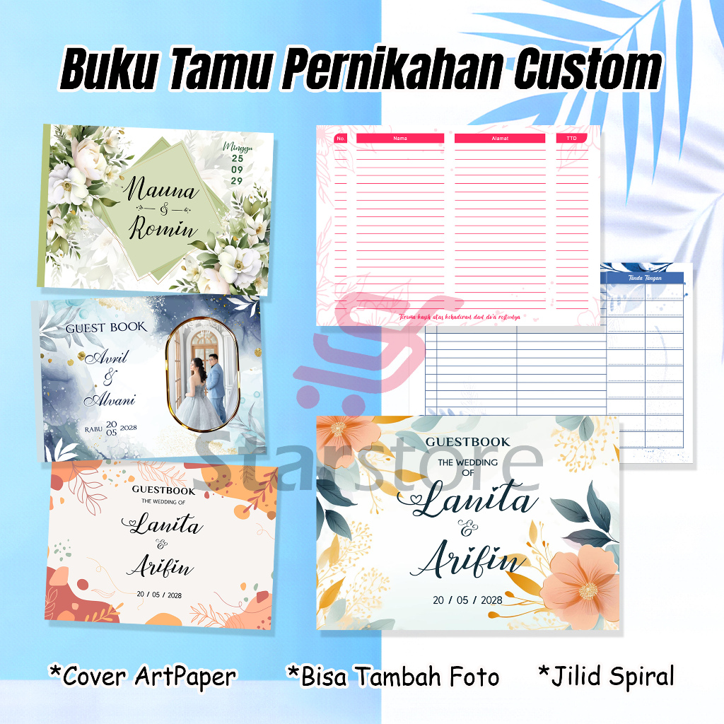 

Buku Tamu Pernikahan Custom Cover ArtPaper Bisa Tambah Foto Jilid Spiral