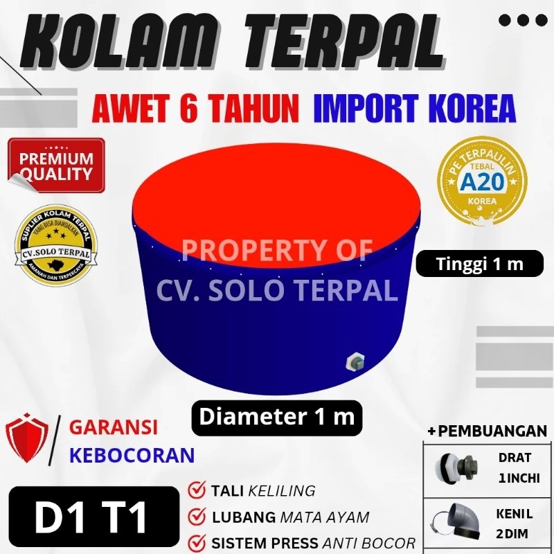 Kolam Terpal Bundar / Terpal Kolam Terpal Ikan bulat D1 T1 / kolam terpal bulat Diameter 1meter Ting