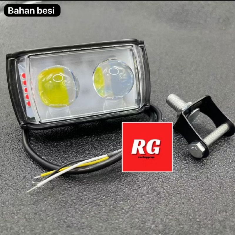 LAMPU TEMBAK MINI SQL 2Mata SENJA BIRU MERAH STROBO /TANPA KIPAS/SUPER BRIGHT HI LO 30 WATT LAMPU TE