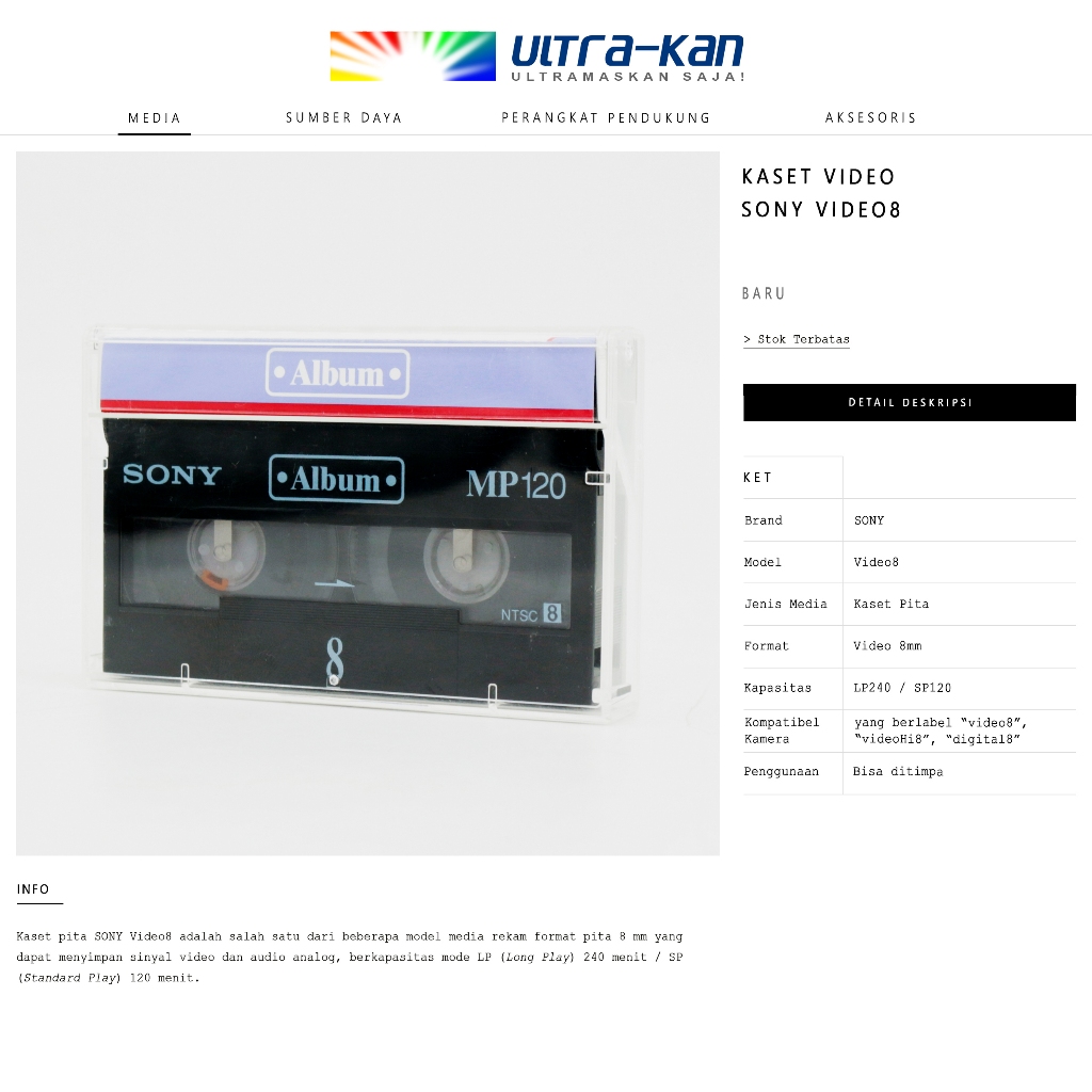 Kaset Pita Video 8mm SONY Video8 - Media Rekam Kamera Video Analog Video8 / VideoHi8 / Digital8 SONY