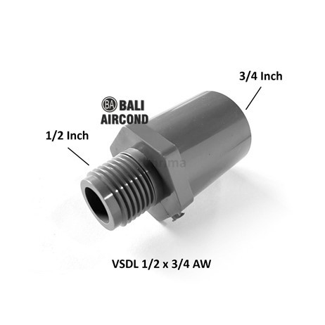 Sock Sok drat luar 1/2 ke 3/4 Fitting Pipa Pvc Drat 1/2" Soket Sok 3/4" SDL 1/2 x 3/4in