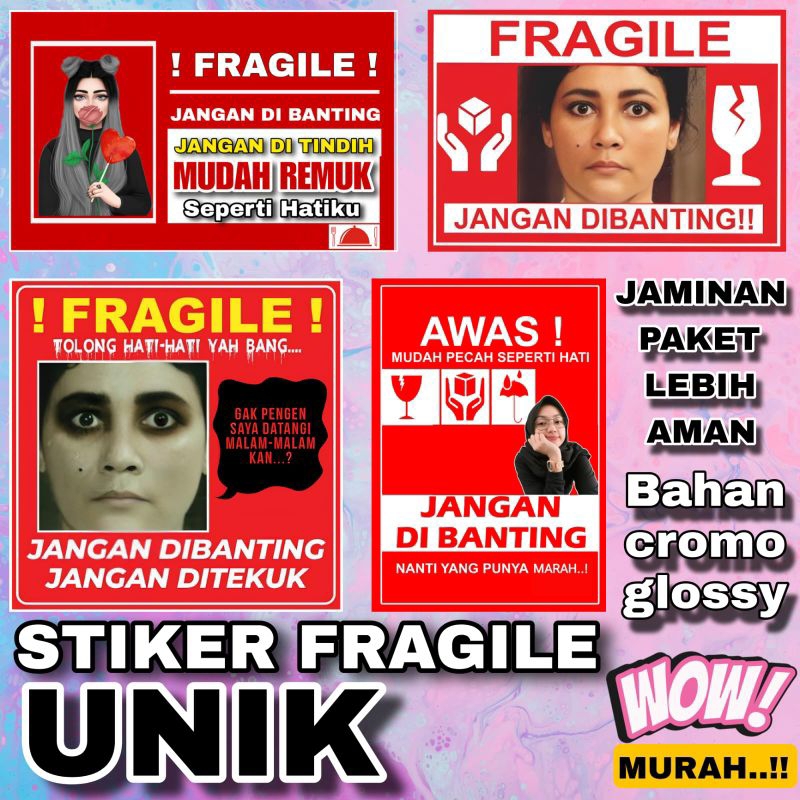 

STIKER FRAGILE UNIK | STIKER FRAGILE LUCU | STIKER JANGAN DI BANTING BAHAN CROMO GLOSSY 1 LEMBAR