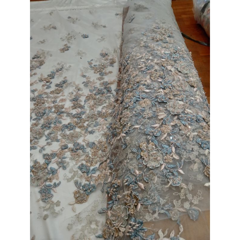 Bahan kain Tulle payet tridi jepang 3D premium terbaru kain kebaya/pengantin