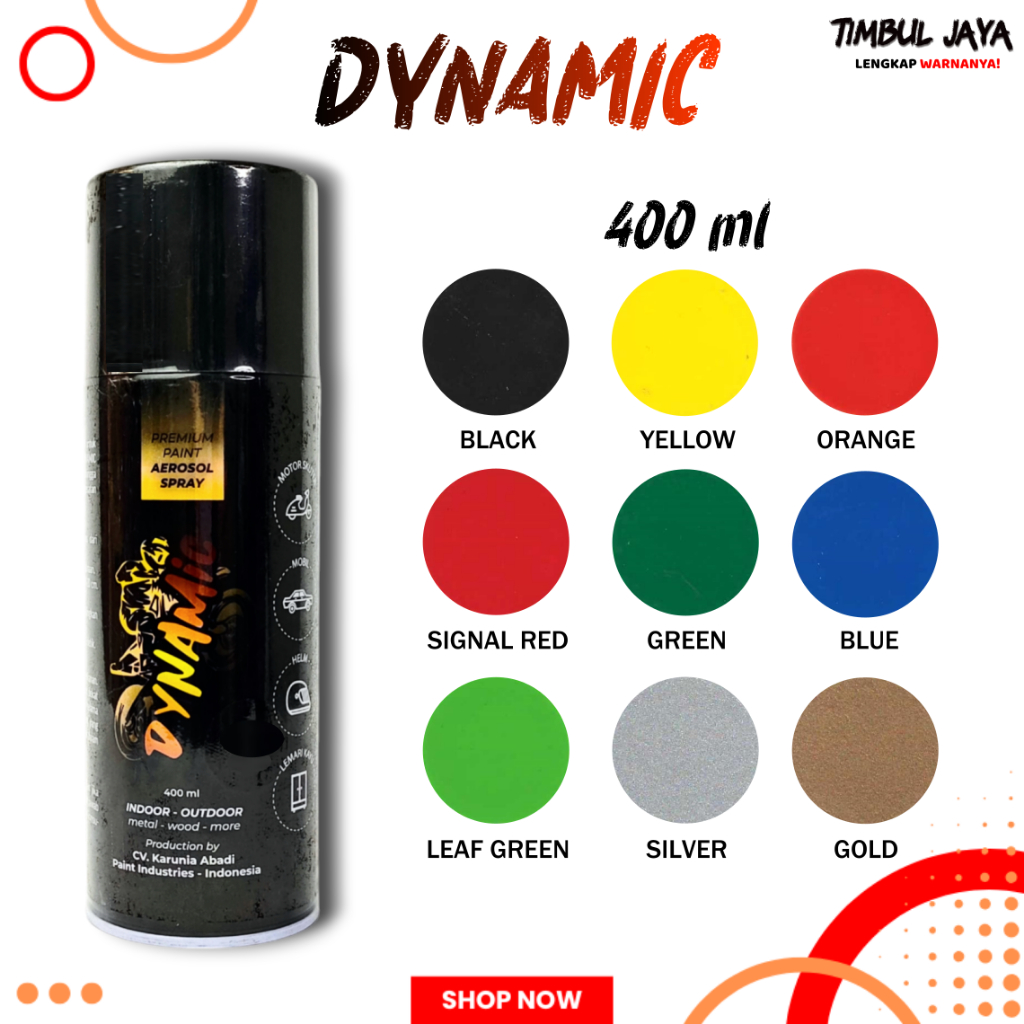 Cat Semprot DYNA-MIC 400ml Banyak Warna / pilok motor hitam mengkilap mobil sepeda besi kayu kerajin