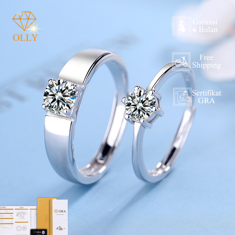 Cincin Tunangan Moissanite Sertifikat GRA Wanita Anti Karat Pria Cincin Couple Pasangan Buat Pacar P