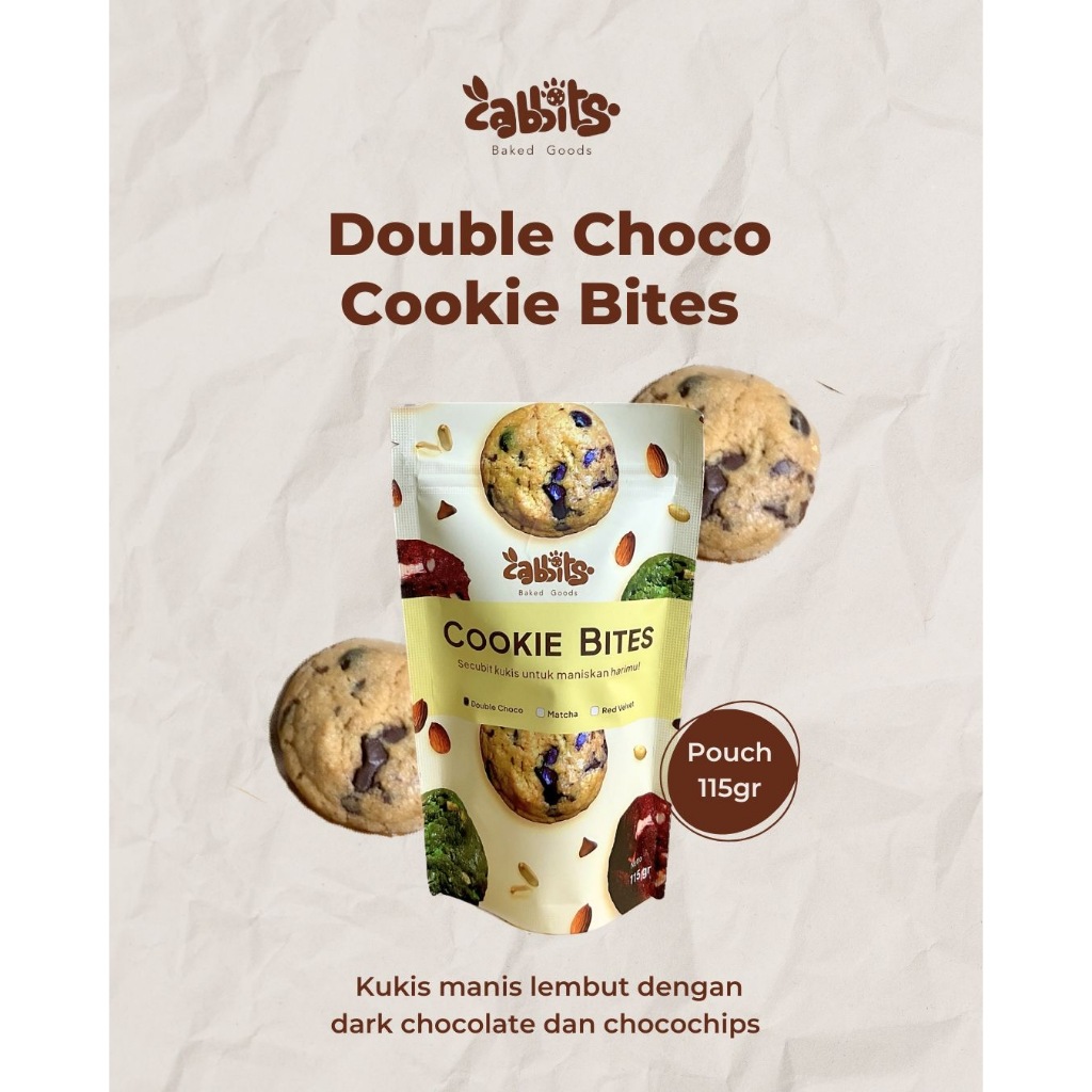 

[Pouch] Cabbits Double Choco Cookie Bites - Semi Soft Cookies Cemilan Homemade Coklat Batang Chocochips