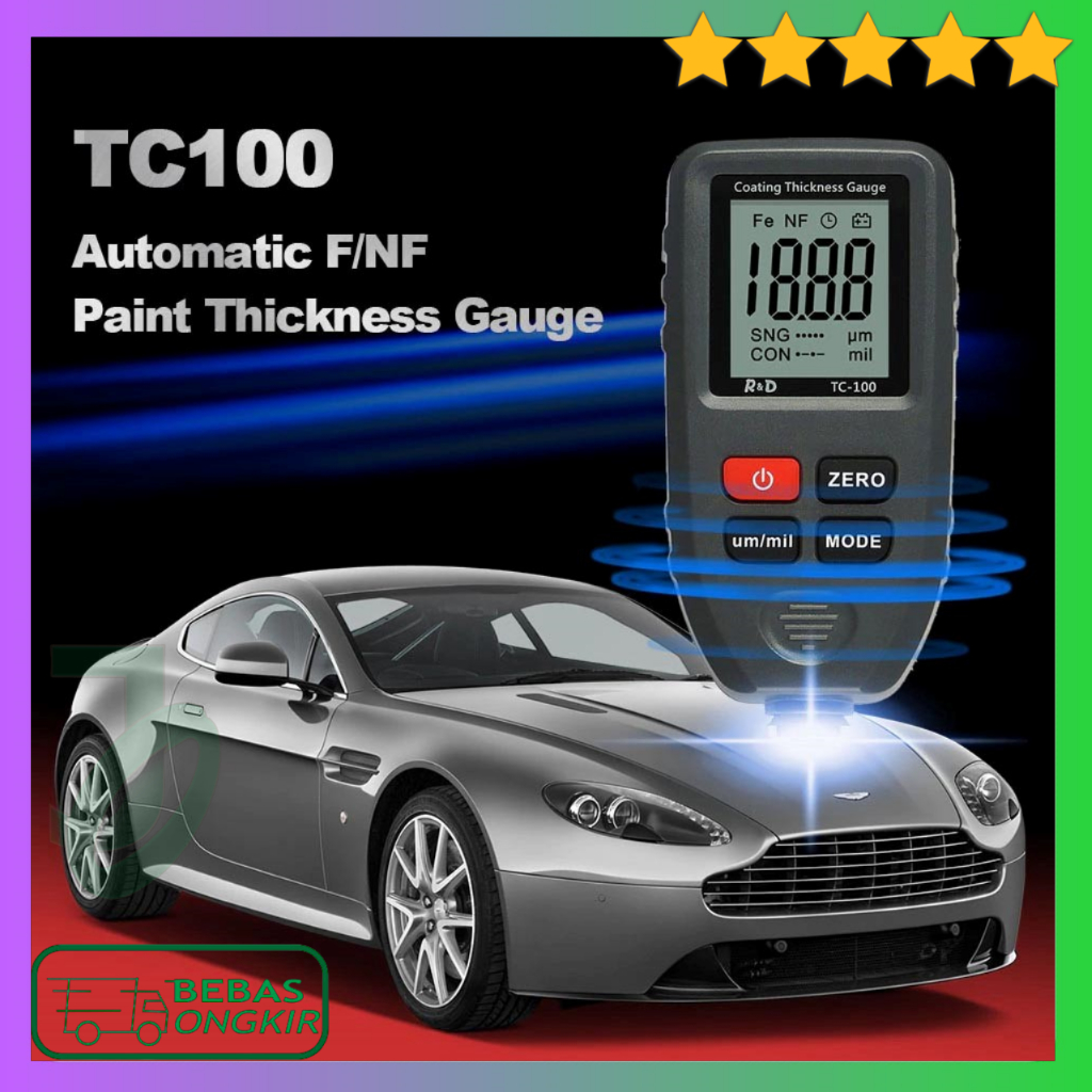 Alat Pengukur Ketebalan Cat Mobil Digital Coating Thickness Gauge 0.1um/0-1300 R&D TC100