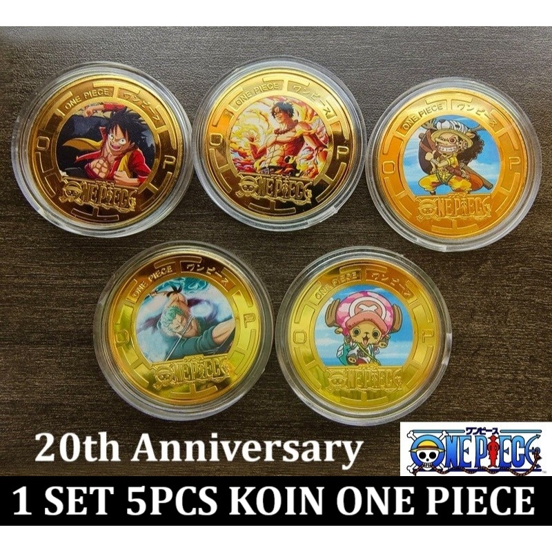 Exclusive 1 Set 5 pcs Koin Coin Emas One Piece 20th Anniversary diameter 4 cm aklirik original impor