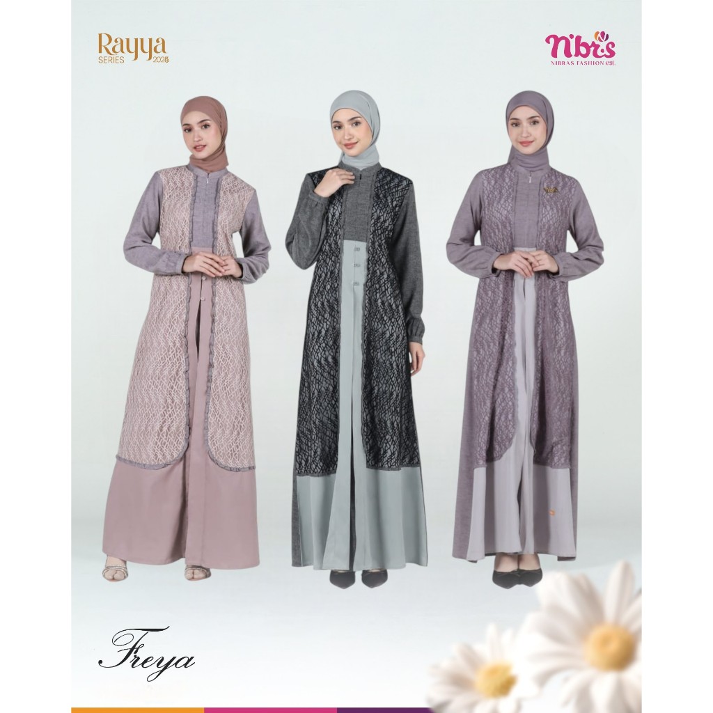 BUSANA MUSLIM GAMIS DRESS ABAYA BROKAT TULE KONDANGAN LEBARAN WANITA TERBARU WARNA ABU DUSTY PINK LI