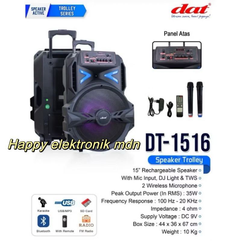 Speaker Portable DAT DT 1516 15 inch 2 Mic Wireless DT1516 15 inci