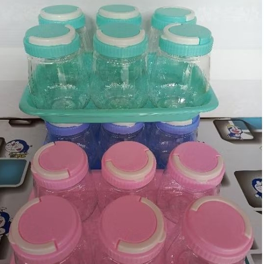 toples rodong jajan parcel lebaran motif kaca anti pecah satu set isi 6 toples dengan nampan