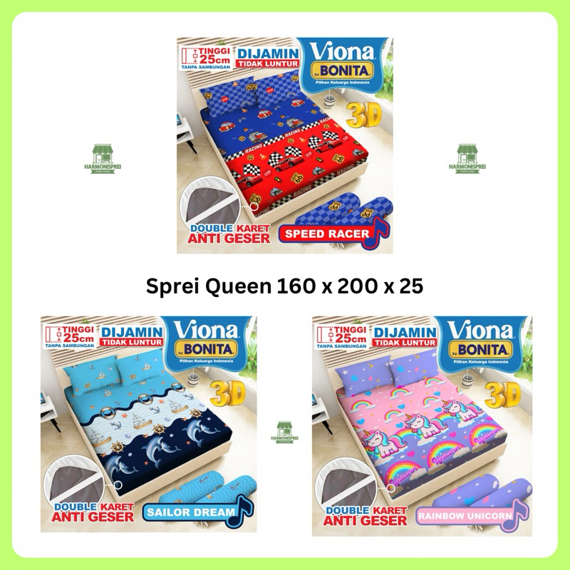 Sprei Viona by Bonita. Motif anak-anak, size Queen 160 x 200 x 25 Seperai / Sprey / Sprei / Sprai
