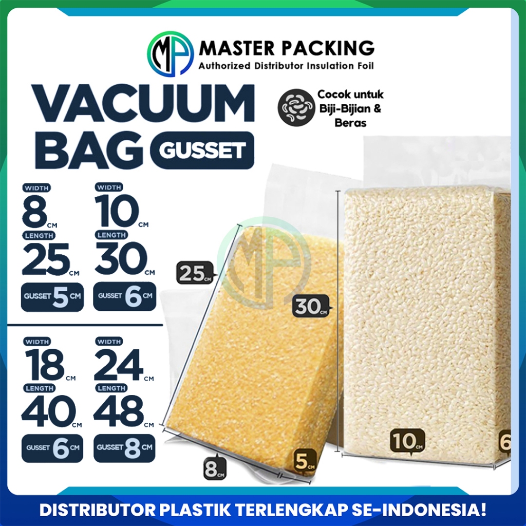 Kemasan Plastik Vacuum Gusset Nylon Beras / Cemilan / Bubuk - Vacum Vakum Gaset Nilon