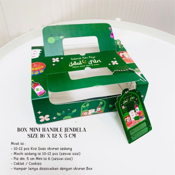 

10 pcs box idul fitri ukuran 16 x12 x 5 cm tema kue kering eid mubarak kardus hampers model handle boks