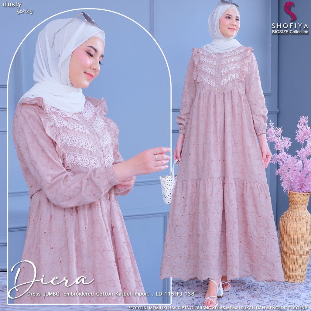 Diera baju gamis dress wanita muslim jumbo ld 116 katun ori premium original mewah elegan lebaran