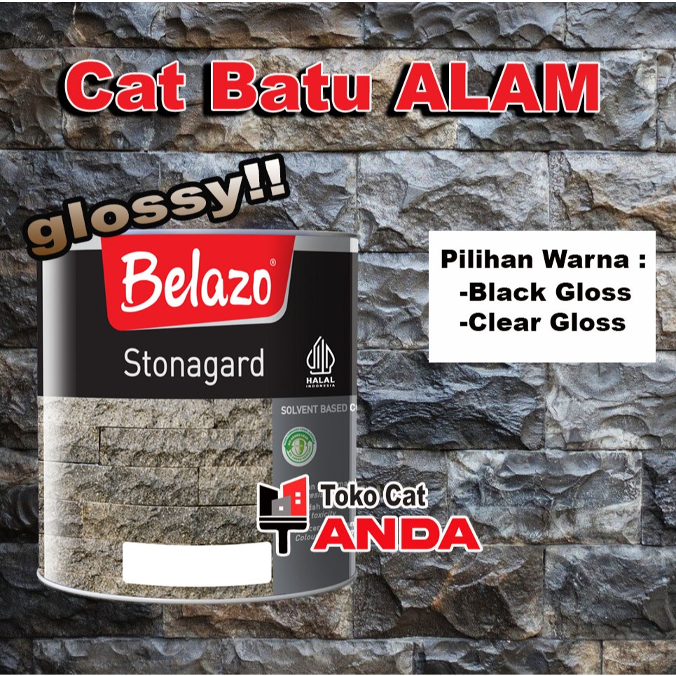 Cat Batu Alam Belazo Stonagard - Clear Gloss dan BLACK Gloss - Cat Batu Alam mengkilap - 0.9Liter
