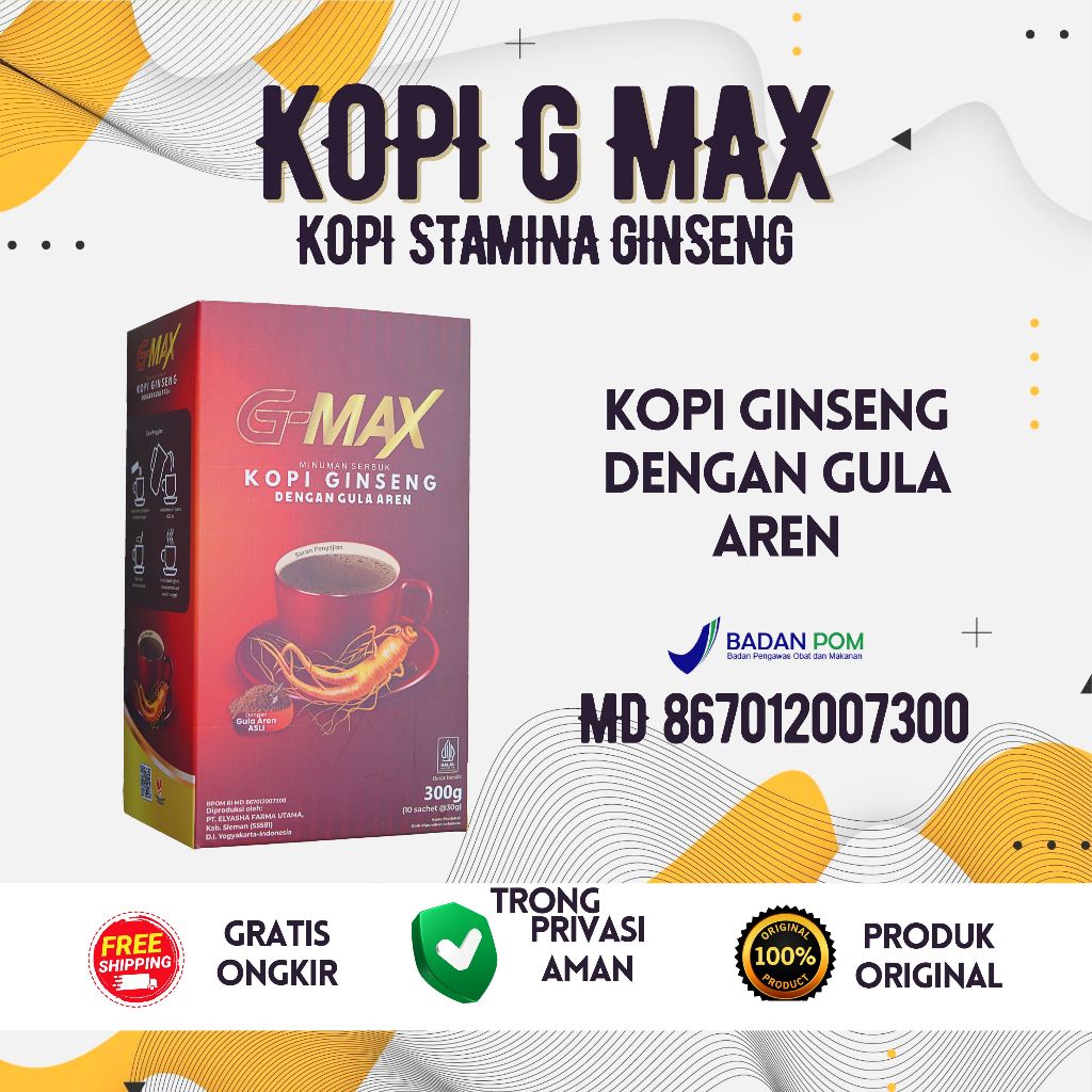 

GMAX Minuman Kopi Pria STAMINAA Original Bpom Extra Gingseng Dan Gula Aren Asli BPOM