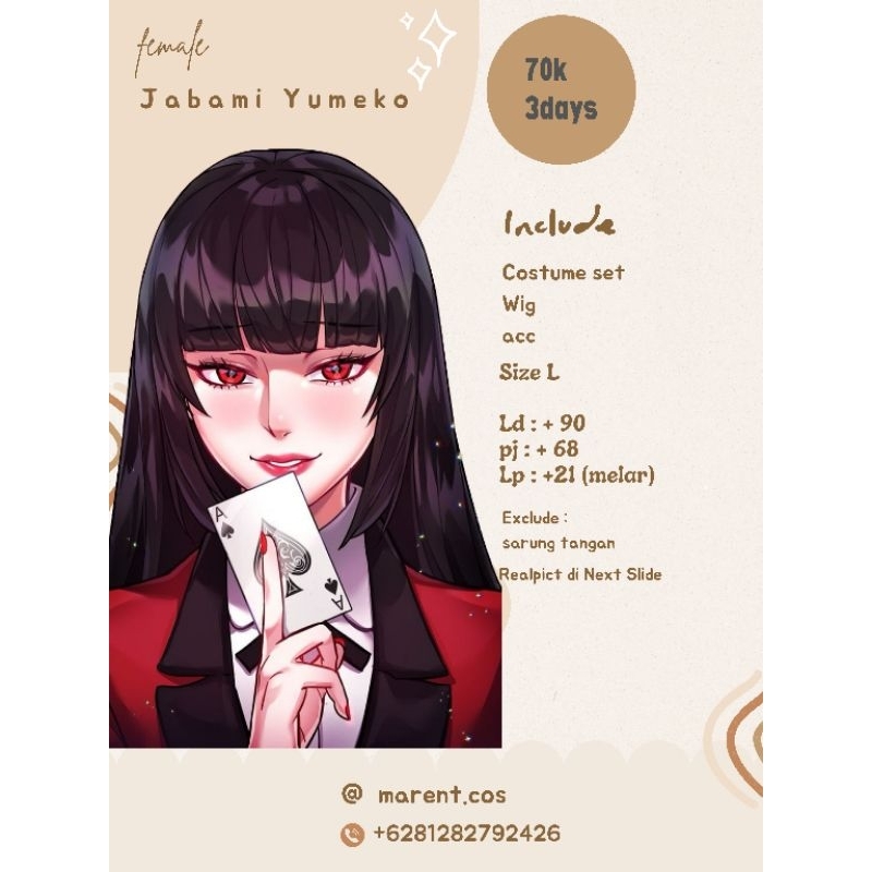 rental costum cosplay jabami yumeko