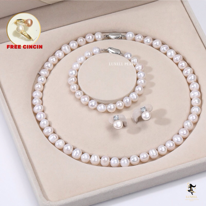 Satu Set Perhiasan Mutiara Air Tawar Asli Lombok  Bersertifikat | Kalung Mutiara Air tawar