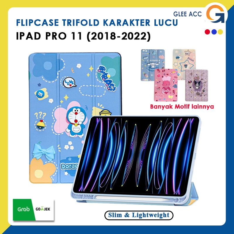 IPAD Pro 11 Inch 2018 2020 2021 2022 Flipcase Trifold Karakter Lucu Pelindung Tablet Motif Cute Styl