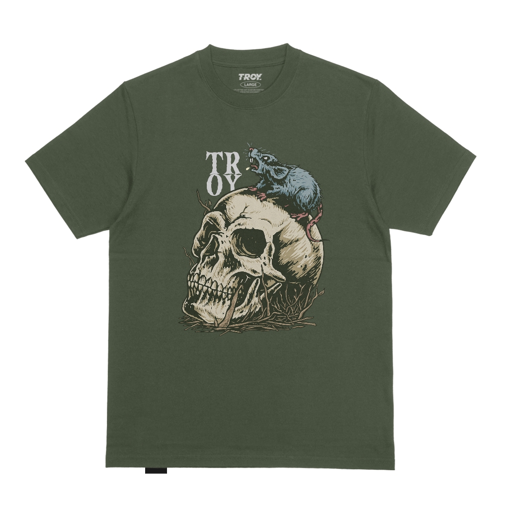 Troy Company Tshirt Army Green Rat And Skull - Kaos Lengan Pendek Kaos Hijau Army MTD 2999