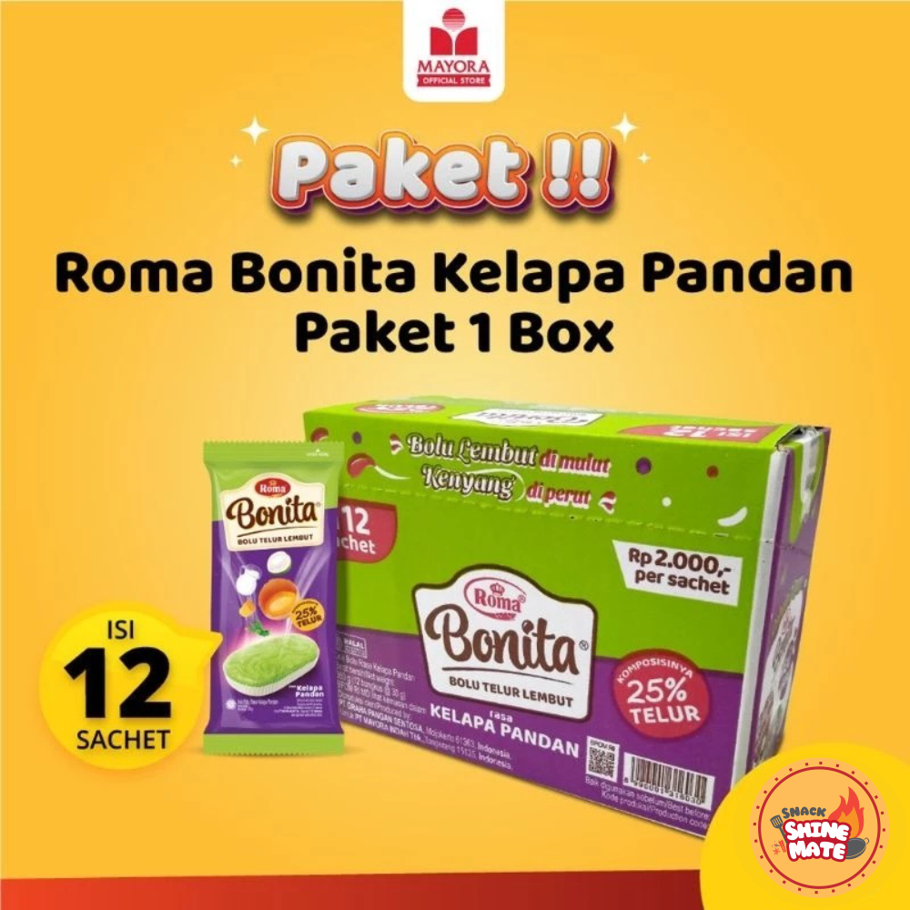 

ROMA BONITA BOLU TELUR RASA PANDAN LEMBUT 1 BOX ISI 12PCS