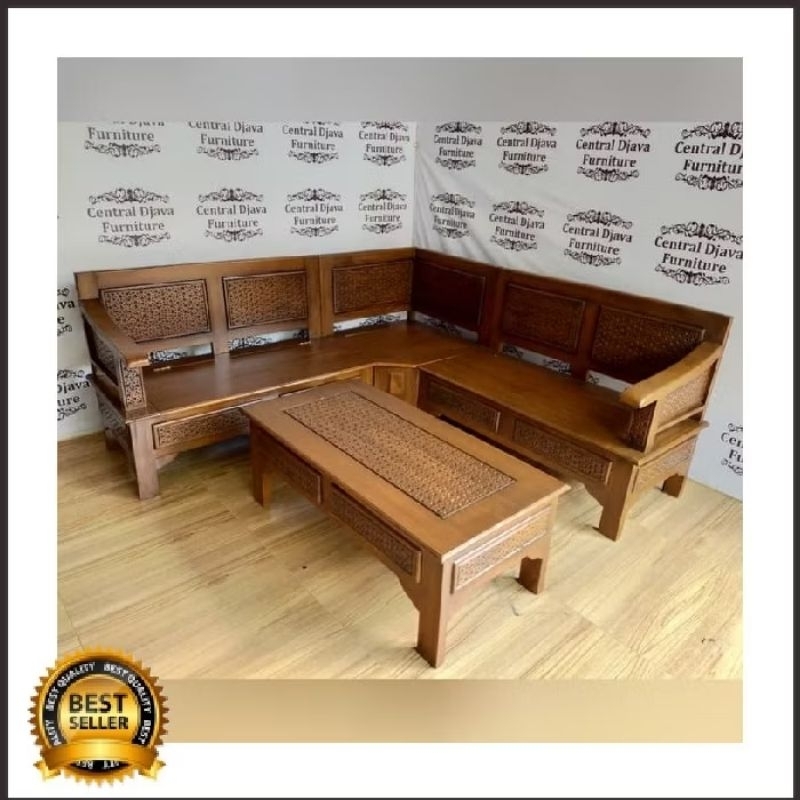 Kursi Tamu Sudut Laci Meja Multifungsi Kayu Jati Minimalis Jepara