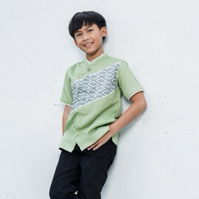Baju Koko Pria Hijau ALACHWAN Hijau Sage Batik Kids
