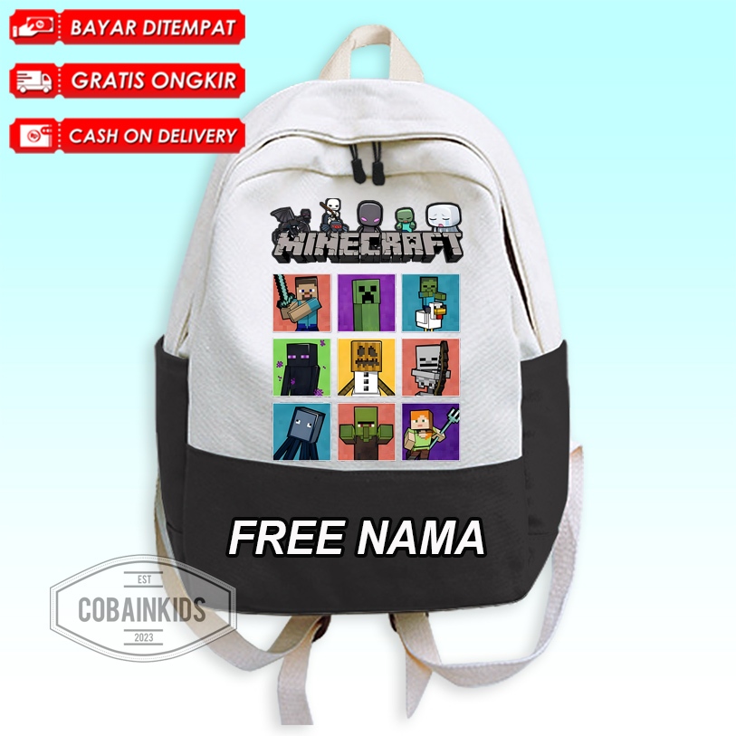 (BISA COD) Tas Ransel Anak Usia 3-12Thn MOTIF MINECRAFT POCKET EDITION ALL CHARACTER  / String Bag A