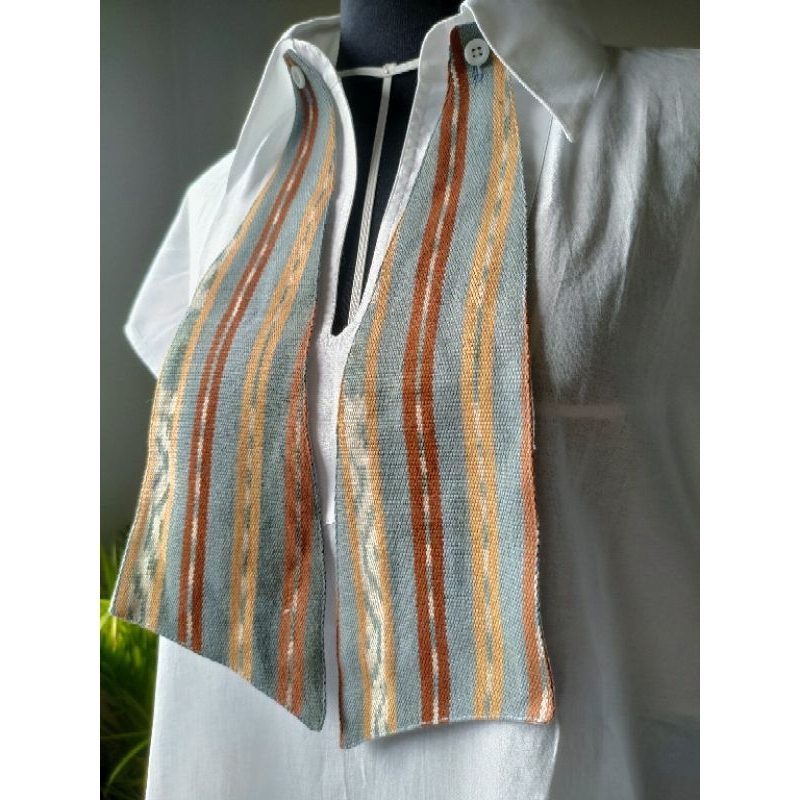 Kemeja/Atasan Katun Putih Polos Tanpa Lengan Kombinasi Tenun Ikat NTT