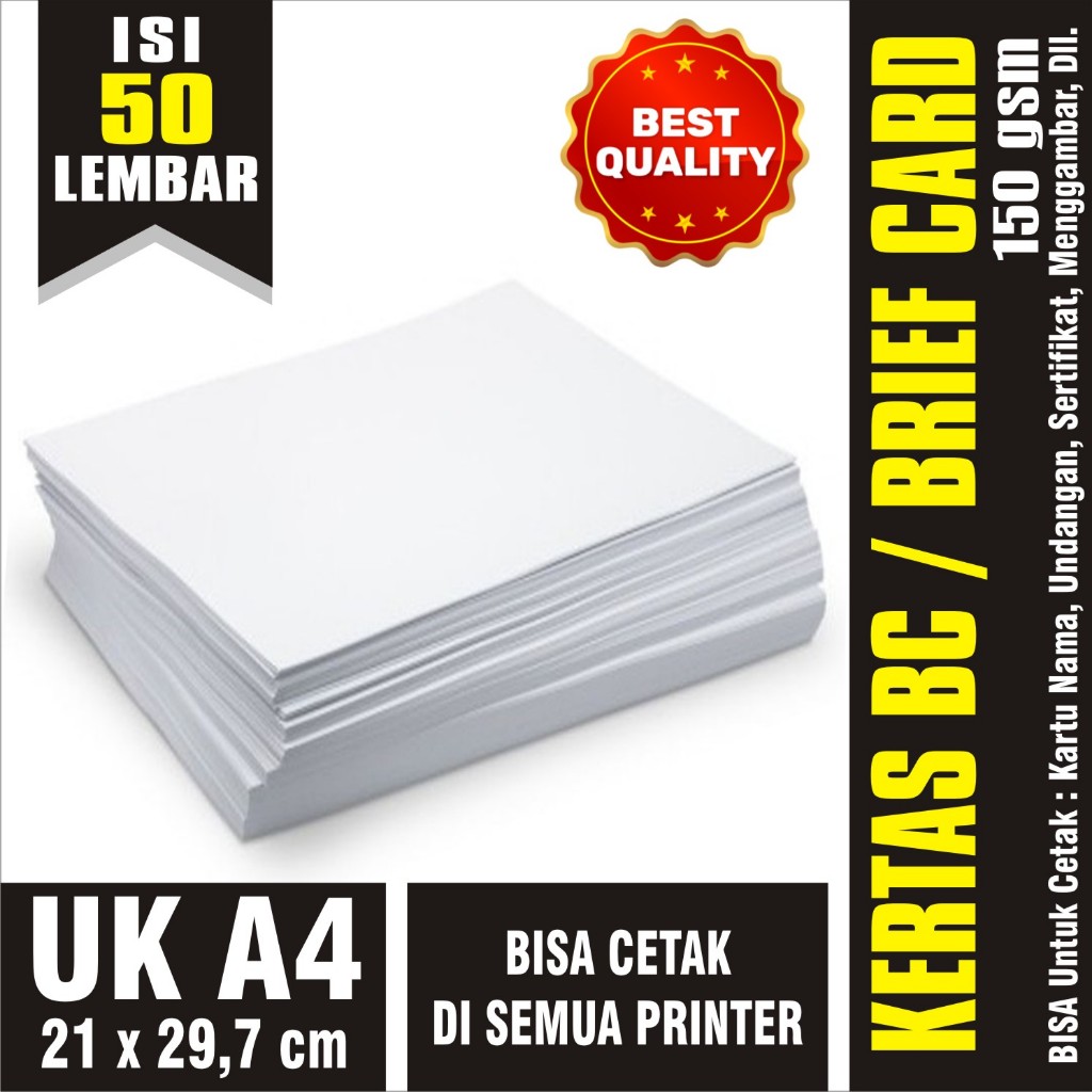 

Kertas Briefcard / BC 150gsm Putih A4 / Kertas Manila Buku Gambar