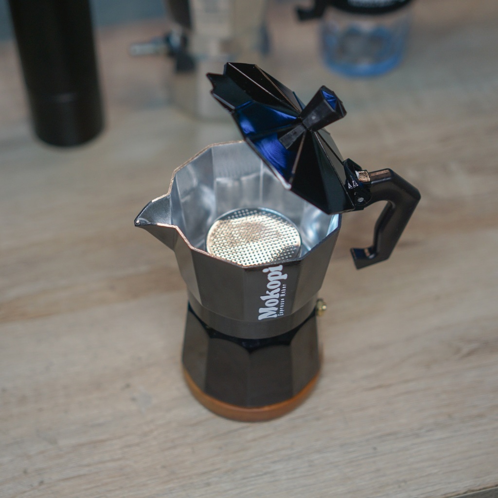 Moka Pot modifikasi ala mesin 9Barista menggunakan basket 2 cup & moka pot 3 cup/150ml