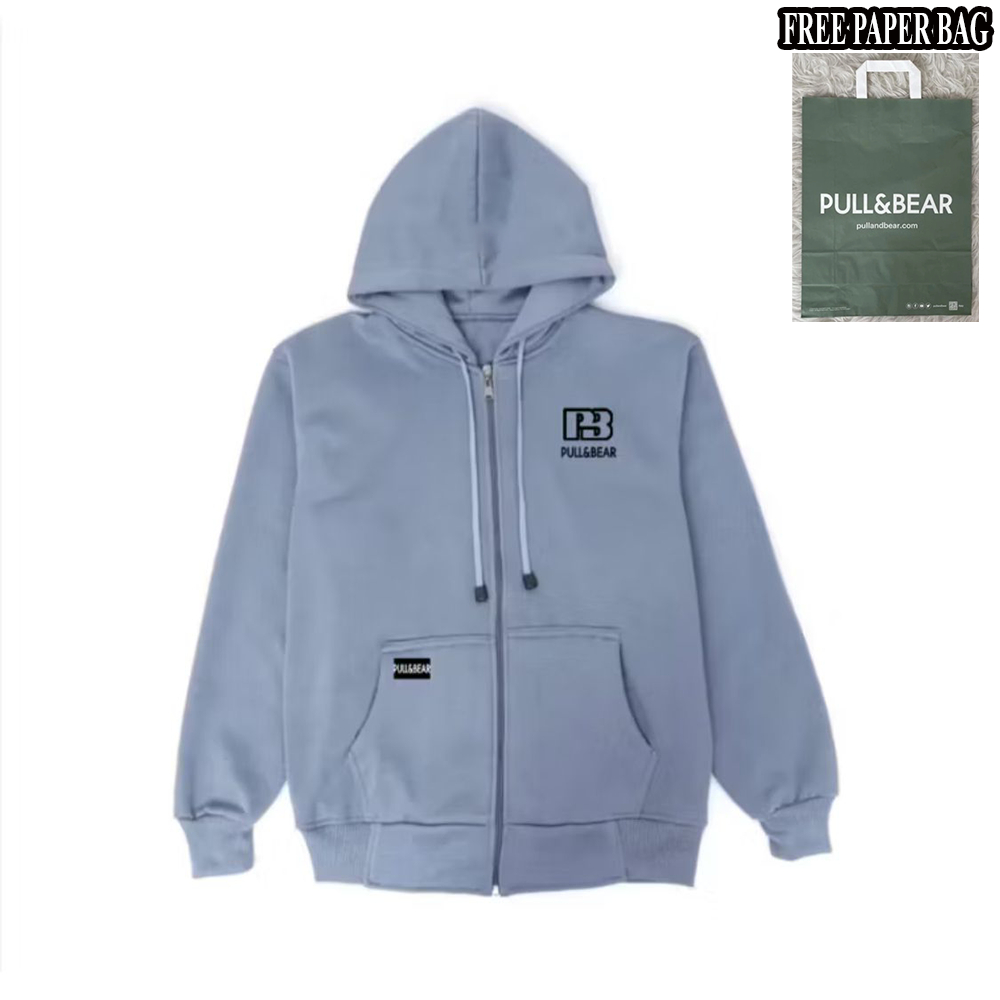 {FREE PAPER BAG} HOODIE ZIPPER PULL AND BEAR DENIM BASIC PRIA - WANITA OVERSIZE PREMIUM QUALITY F2