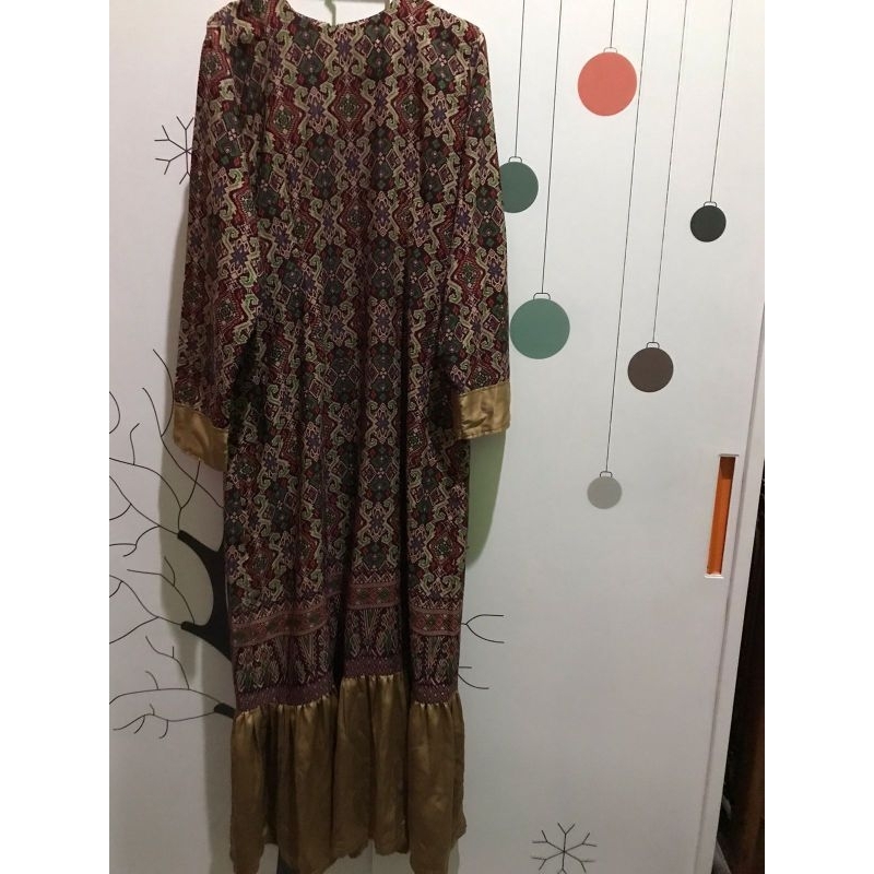 Gamis Batik Kombinasi Rempel Polos Bawah Jaitan Penjahit (Preloved)