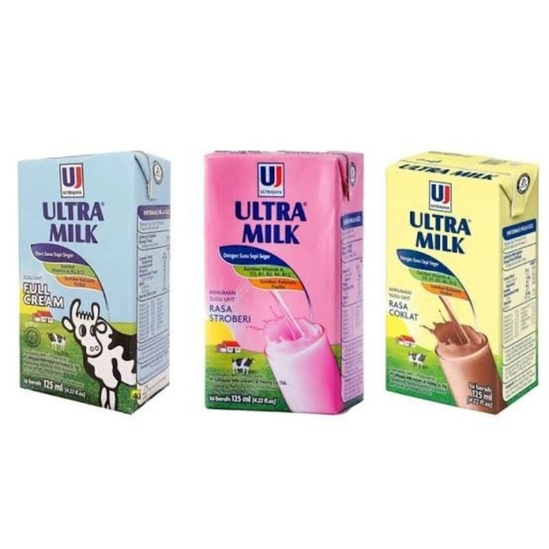 

Susu UHT Ultra Milk 125ml, Coklat, Strobery, Full Cream