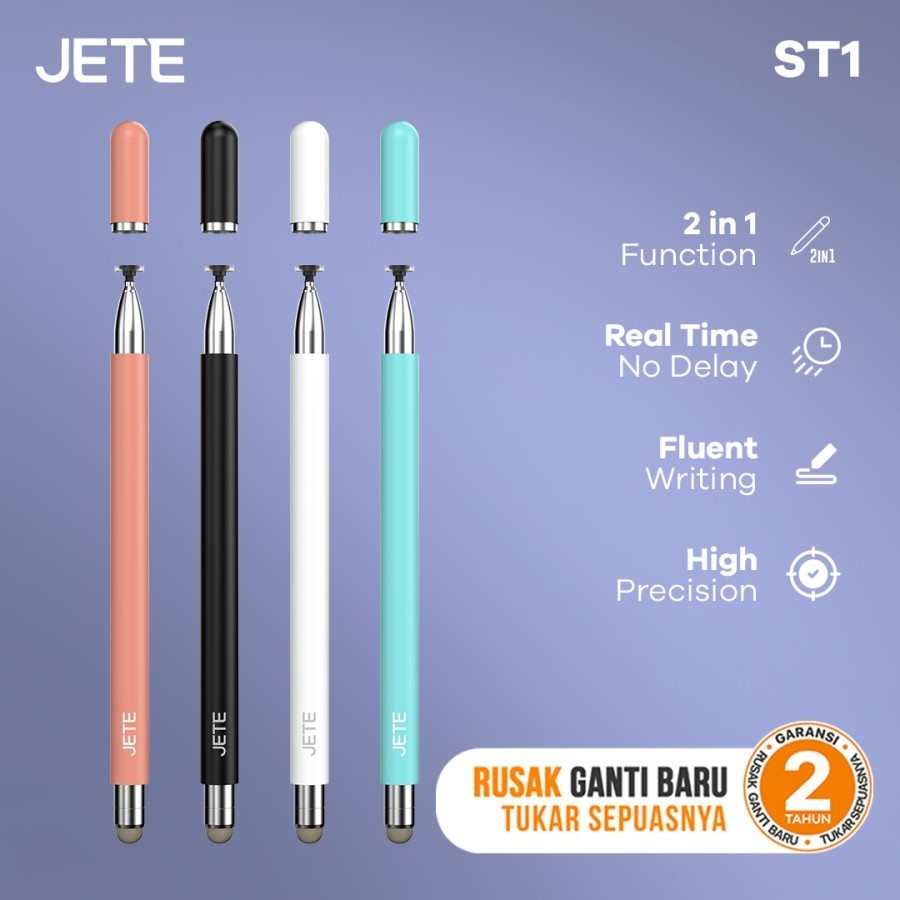 Stylus Pen JETE ST1 for IOS Android Universal Pen 2in1 Disk & Fiber Tip No Charge - Garansi Resmi