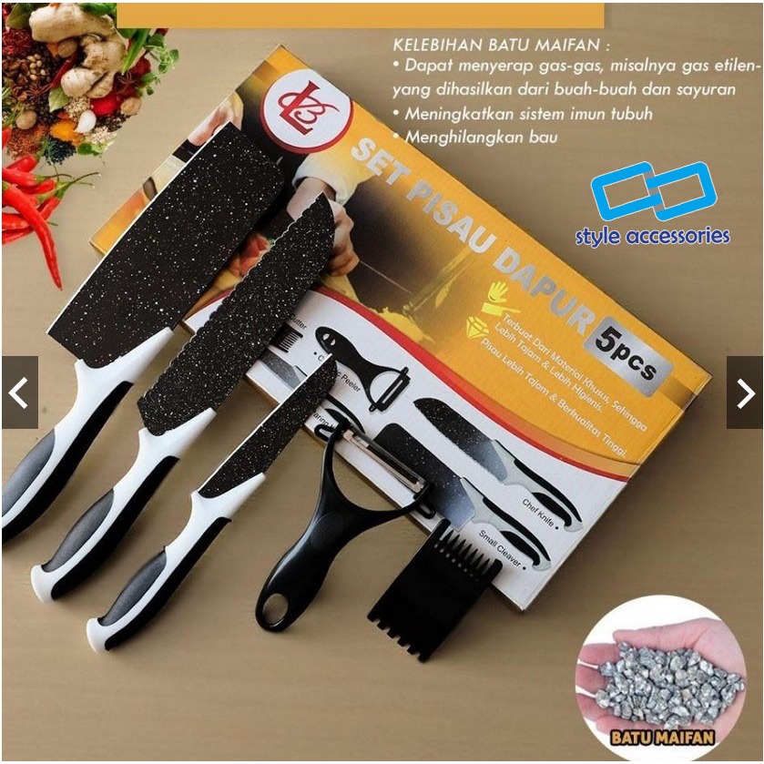 KNIFE SET Pisau Dapur Isi 5 Pcs / Pisau Set + 1 Ceramic Peeler