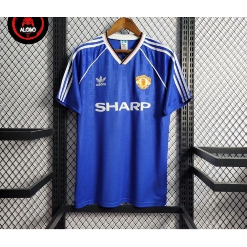 Jersey Kaos Baju Sepak Bola MU Man Mancester Manchester United Away Putih Final UCL Retro Klasik Cla