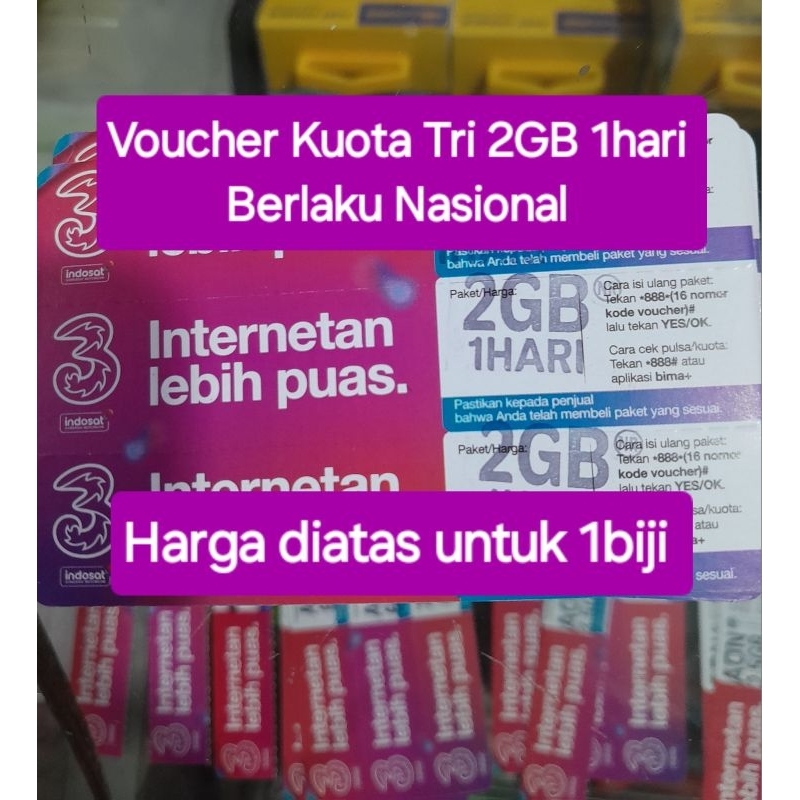 Voucher kuota Tri 2GB 1 hari nasional seluruh Indonesia || Tri  Happy 2GB 1Hari Berlaku Nasional || 