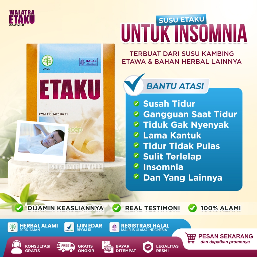 

Obat Insomnia Alami dgn Susu Kambing Walatra Etaku 100% ASLI - Obat Susah Tidur, Gangguan Saat Tidur, Telat Tidur, Suplemen Penyenyak Tidur, Percepat Kantuk, Tidur Pulas, Ngantuk, Susah Bobo, Sulit Terlelap Obat Tidur Nyenyak untuk Anak dan Dewasa