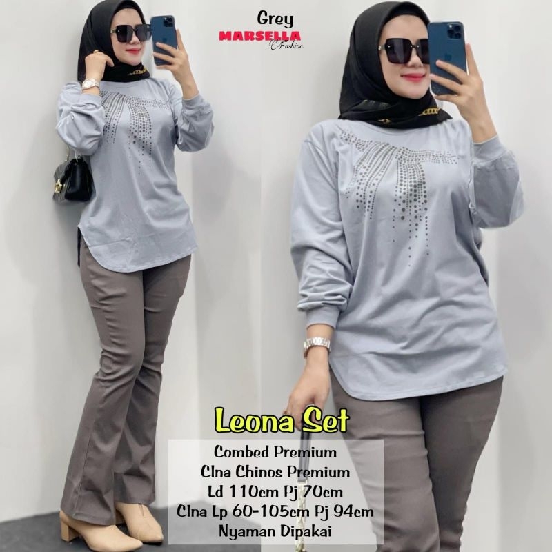 Leona set by Marsella pakaian setelan wanita atasan lengan panjang bahan combed premium LD 110 cm sa