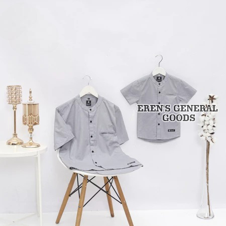 TERMURAH Kemeja Baju Muslim Koko Couple Ayah Dan Anak Warna Abu Silver Motif Polos Premium