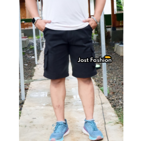 JOST FASHION-CELANA PENDEK CARGO HITAM TERBARU