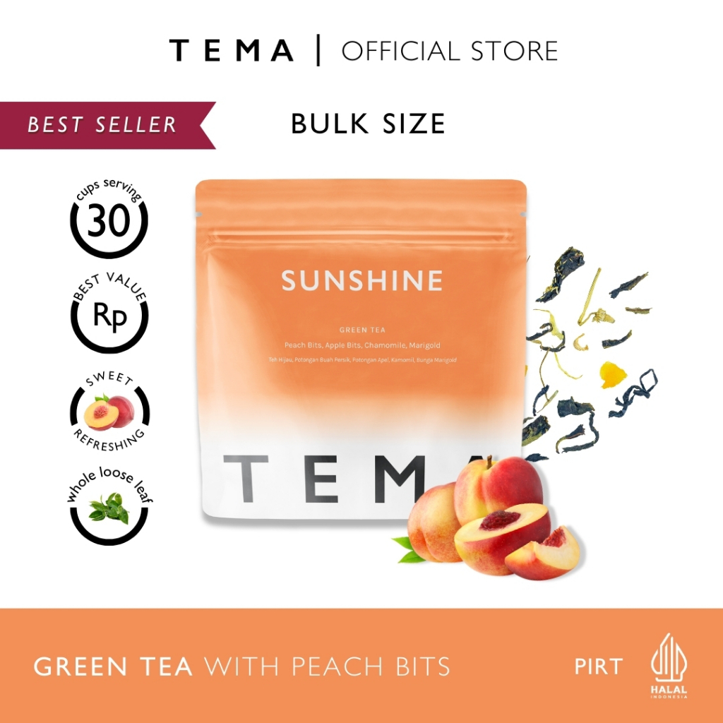 

Green Peach Tea | Teh Hijau Peach | Sunshine - TEMA Tea | Large Pouch 30 Servings | Blend