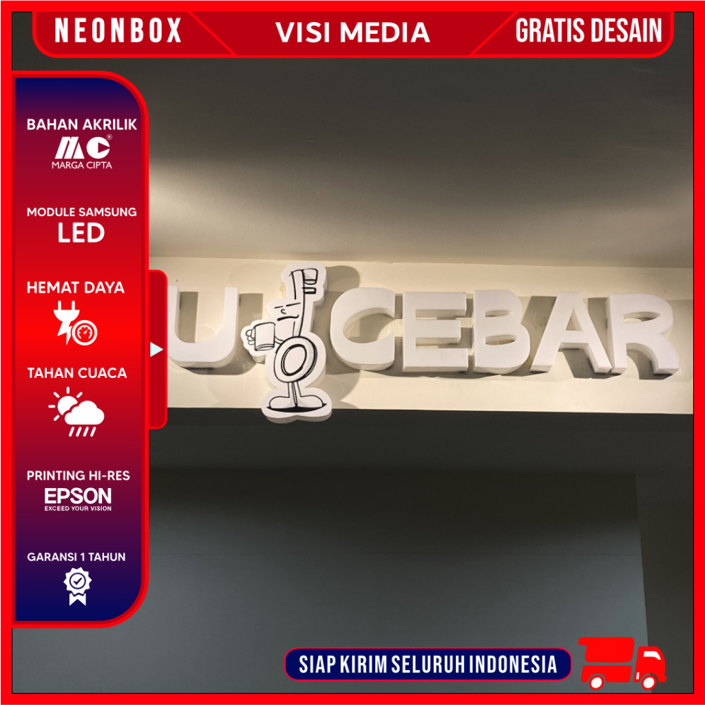 Huruf Timbul LED Custom Huruf Timbul Akrilik Nyala 3D Lampu Huruf Timbul Siap Pasang Berkualitas