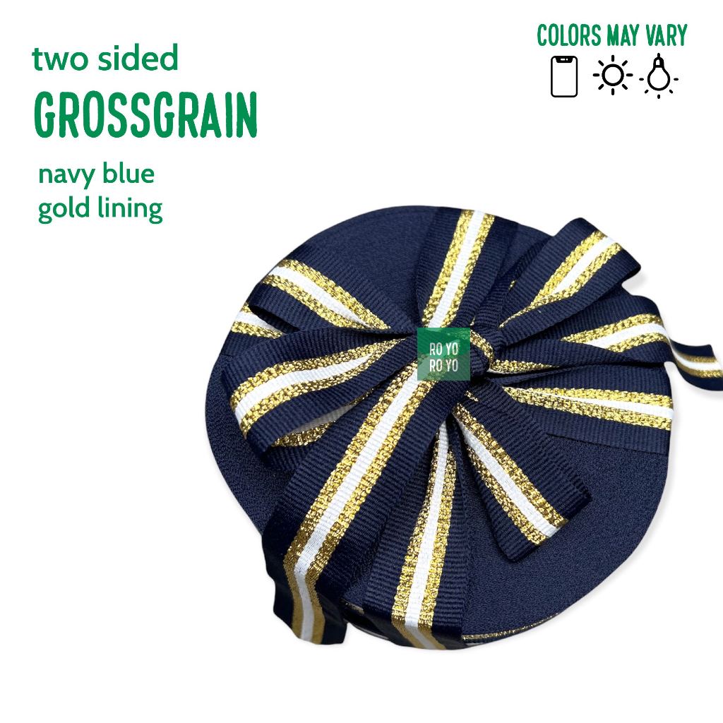 

Pita Grossgrain / Salur Biru Tua + Emas Lebar 2.5 cm