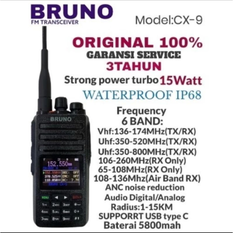 HT BRUNO CX-9 6BAND 10WATT WATERPROOF WALKIE TALKIE