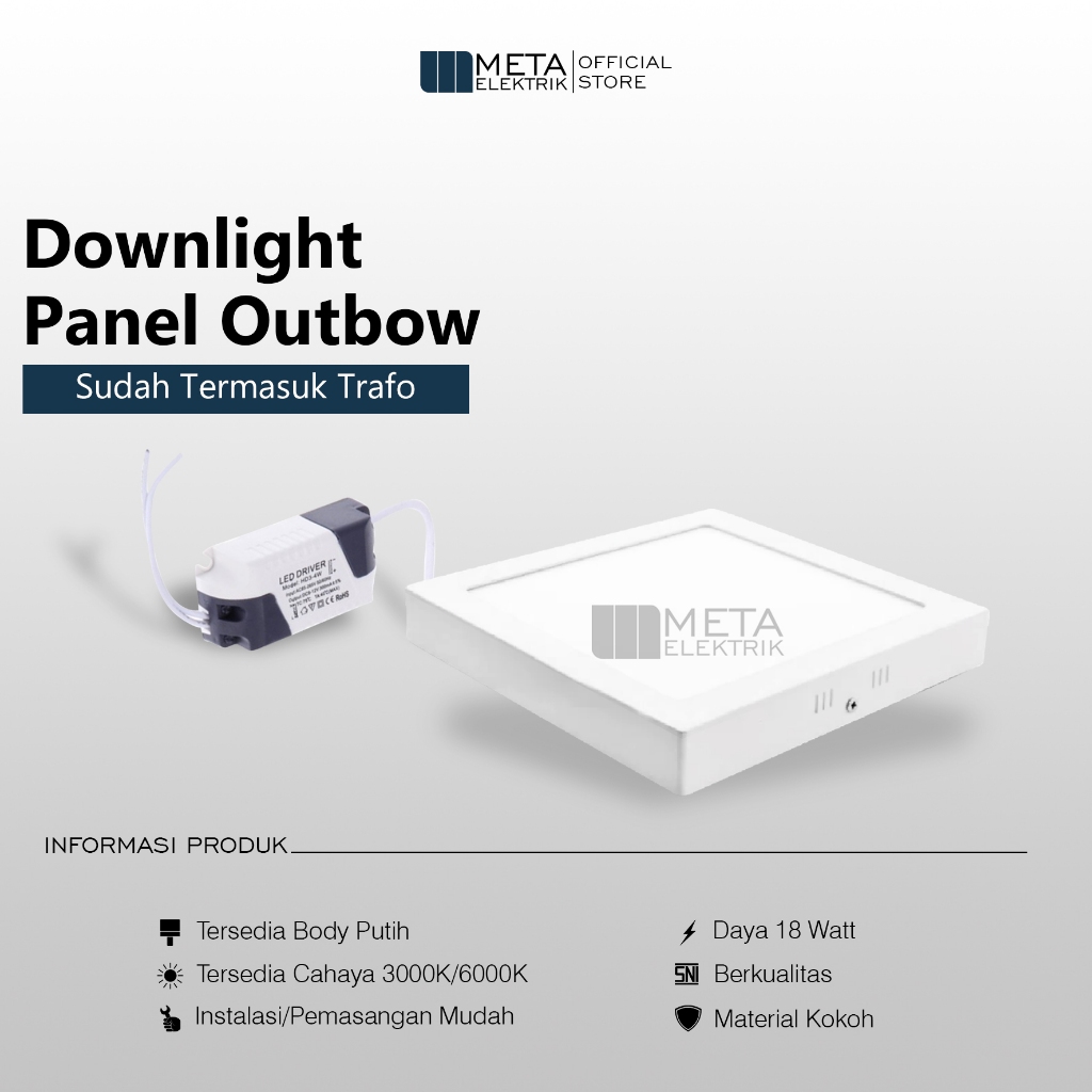 Lampu plafon downlight panel Kotak Outbow 18 Watt lampu plafon LED
